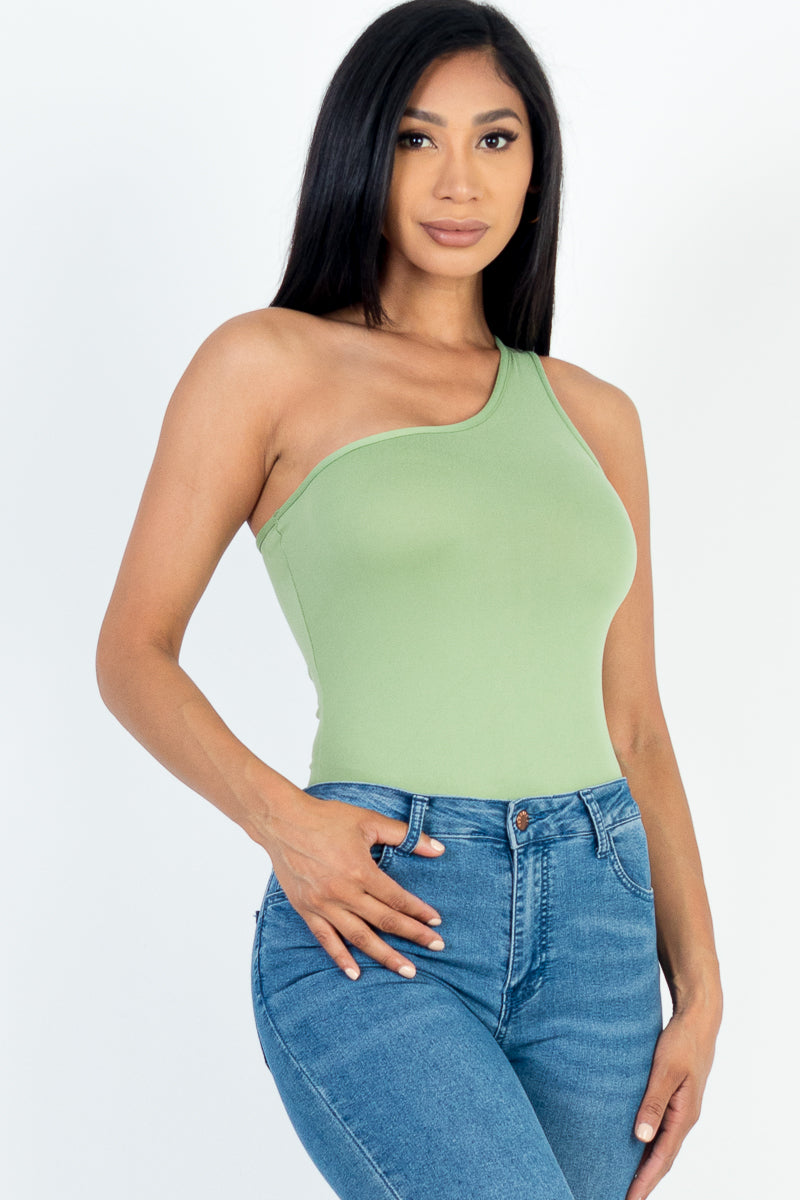 One Shoulder Solid Casual Bodysuit - Capella Apparel