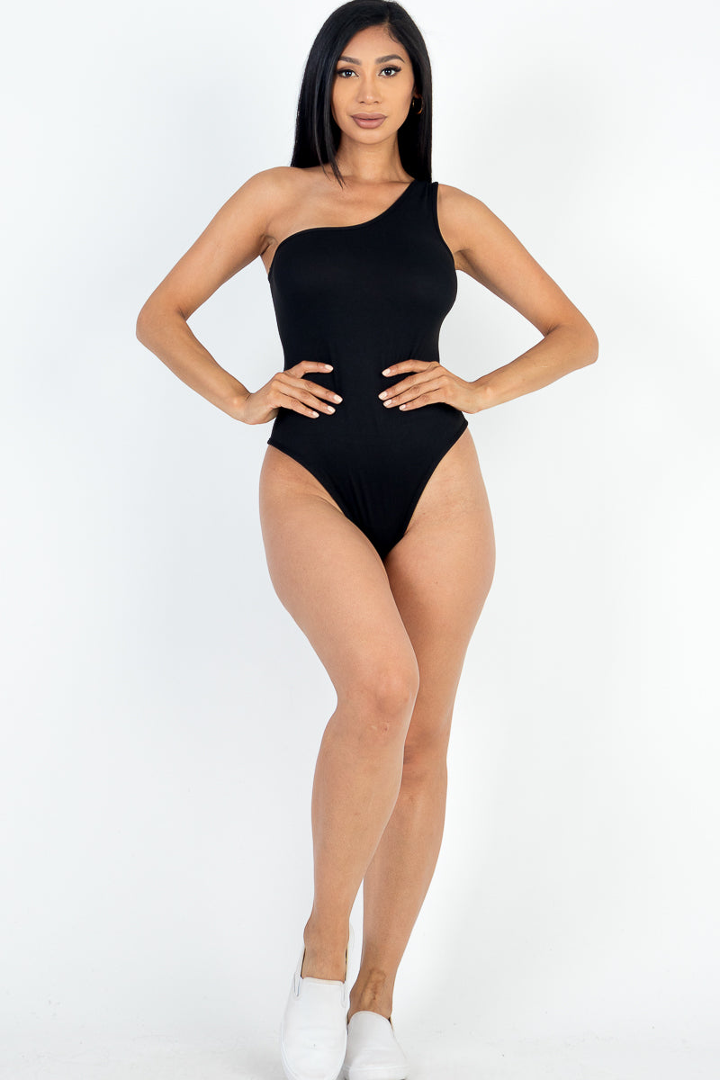 One Shoulder Solid Casual Bodysuit - Capella Apparel