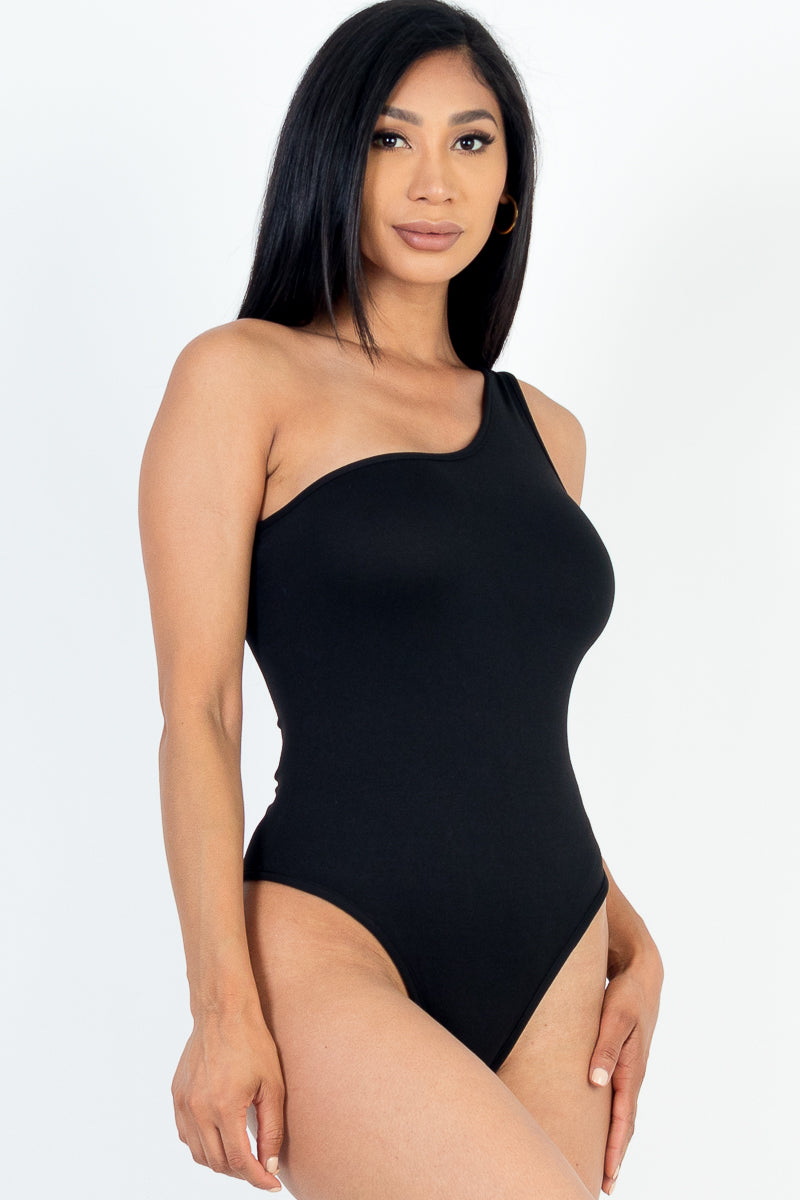 One Shoulder Solid Casual Bodysuit - Capella Apparel