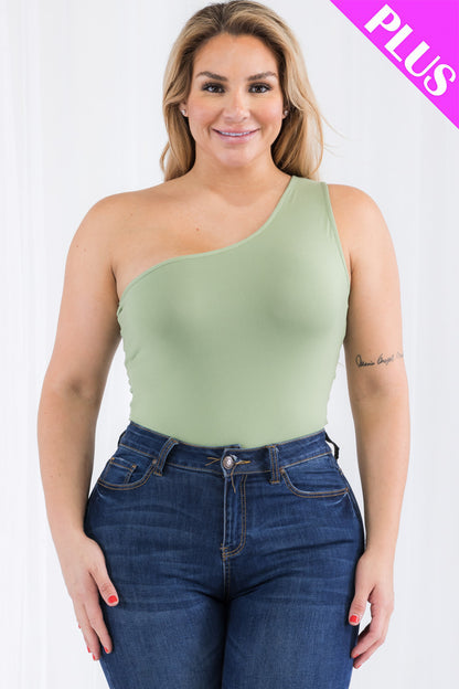 Plus Size One Shoulder Solid Casual Bodysuit - Capella Apparel