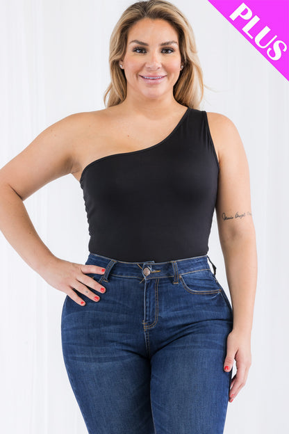 Plus Size One Shoulder Solid Casual Bodysuit - Capella Apparel