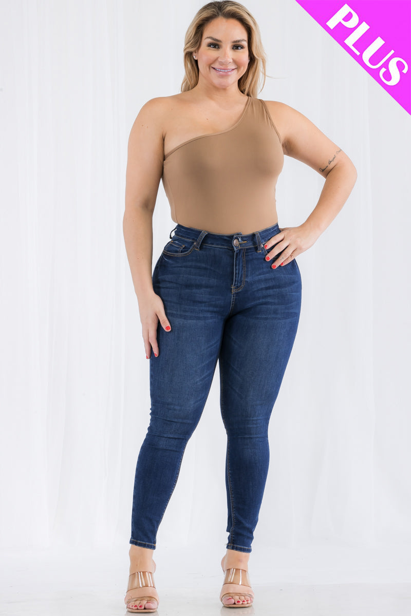 Plus Size One Shoulder Solid Casual Bodysuit - Capella Apparel