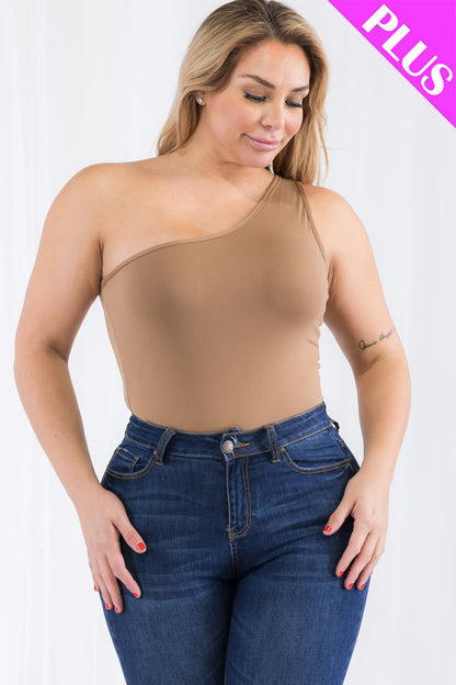 Plus Size One Shoulder Solid Casual Bodysuit - Capella Apparel