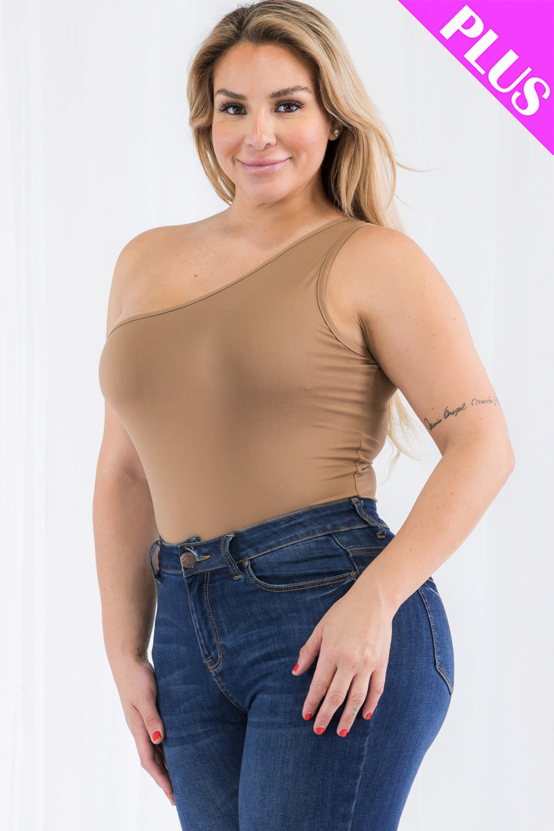 Plus Size One Shoulder Solid Casual Bodysuit - Capella Apparel