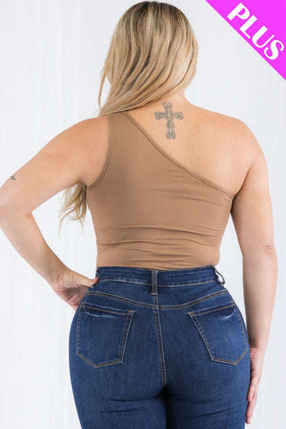 Plus Size One Shoulder Solid Casual Bodysuit - Capella Apparel