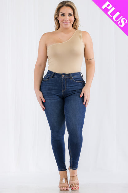 Plus Size One Shoulder Solid Casual Bodysuit - Capella Apparel