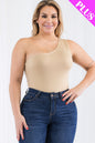 Plus Size One Shoulder Solid Casual Bodysuit - Capella Apparel