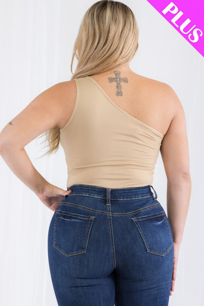 Plus Size One Shoulder Solid Casual Bodysuit - Capella Apparel