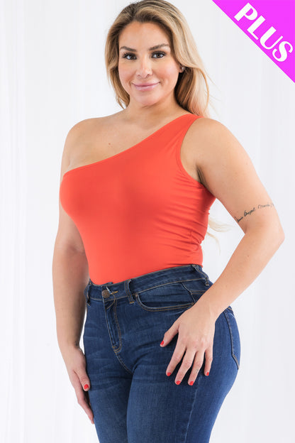 Plus Size One Shoulder Solid Casual Bodysuit - Capella Apparel