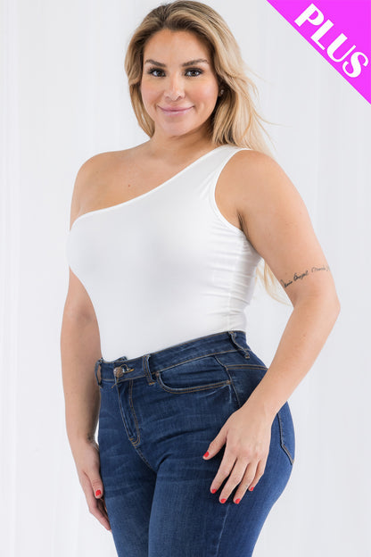 Plus Size One Shoulder Solid Casual Bodysuit - Capella Apparel