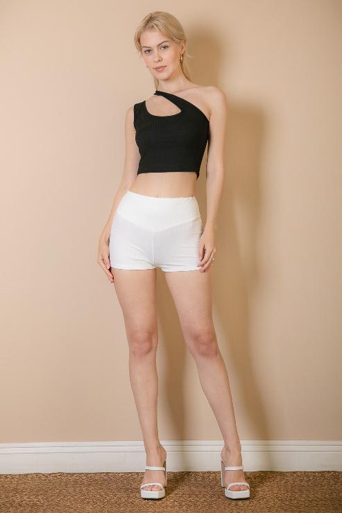 Ribbed One Shoulder Cross Strap Crop Top - Capella Apparel