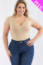 Plus Size Casual Split Neck Solid Short Sleeve Bodysuit - Capella Apparel