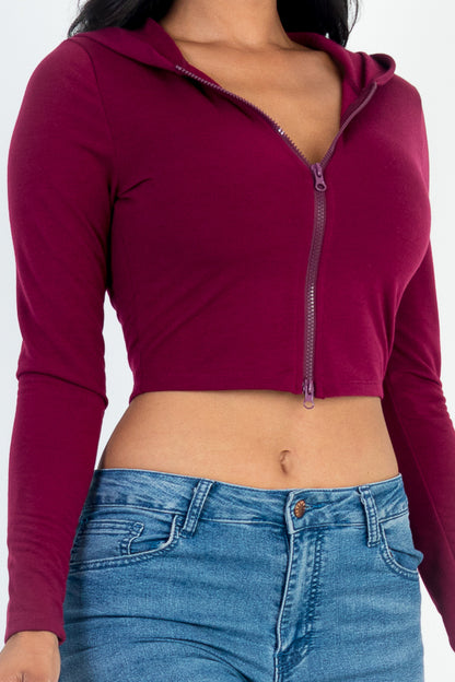 French Terry Crop Zip Up Hoodie - Capella Apparel