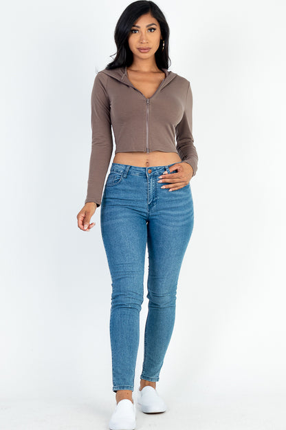 French Terry Crop Zip Up Hoodie - Capella Apparel