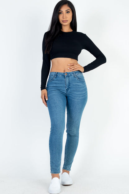 Crew Neck Long Sleeve Cropped Top (CAPELLA) - Capella Apparel