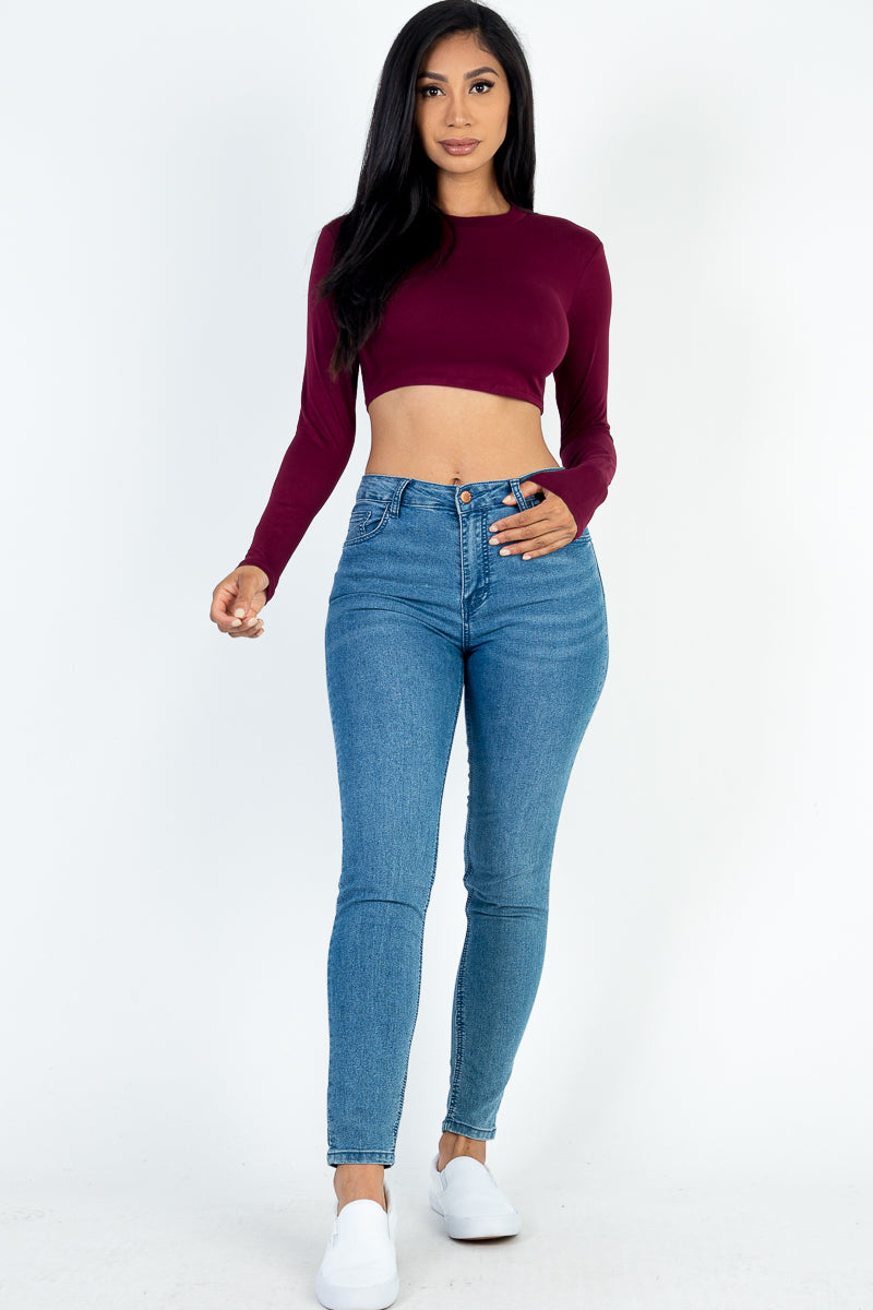 Crew Neck Long Sleeve Cropped Top - Capella Apparel