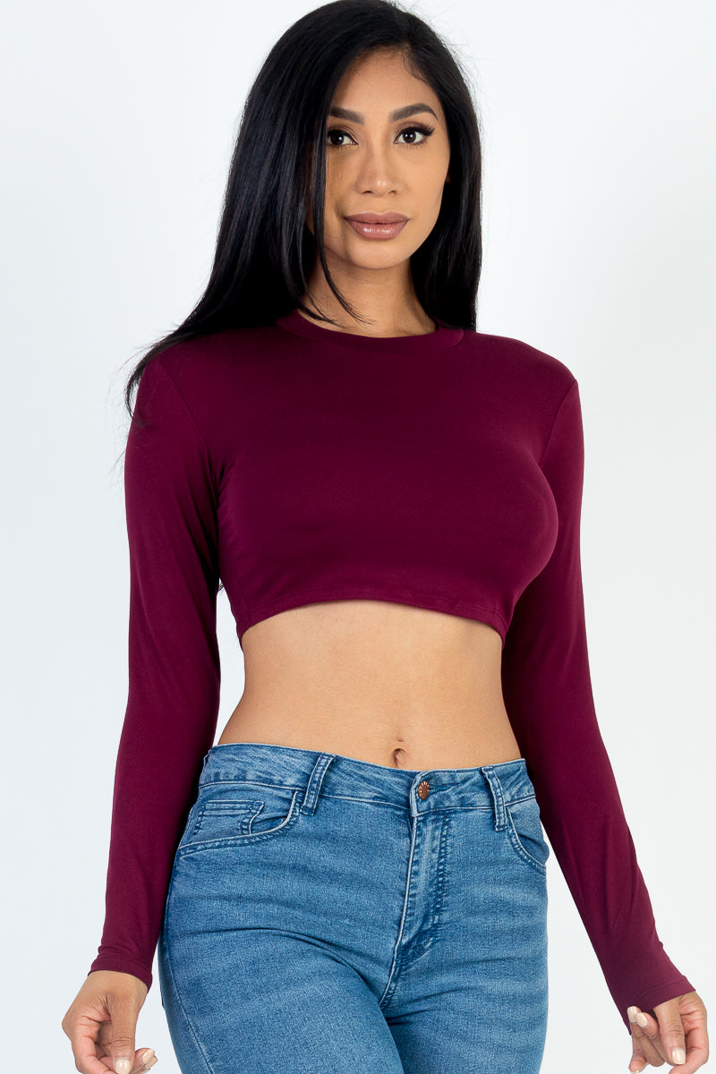 Crew Neck Long Sleeve Cropped Top - Capella Apparel