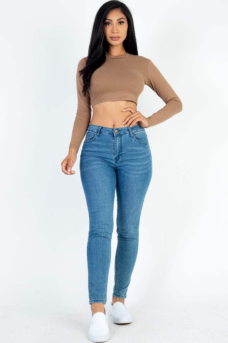 Crew Neck Long Sleeve Cropped Top (CAPELLA) - Capella Apparel