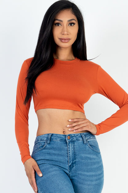 Crew Neck Long Sleeve Cropped Top - Capella Apparel