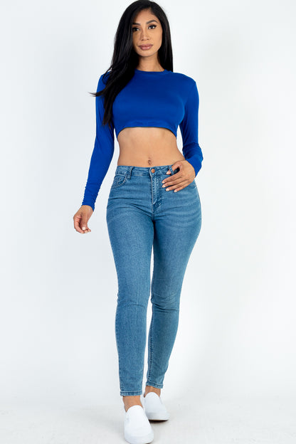 Crew Neck Long Sleeve Cropped Top - Capella Apparel