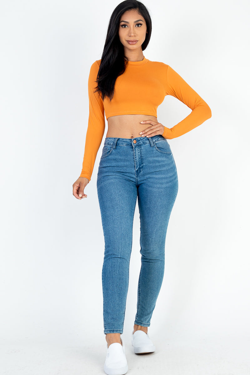 Crew Neck Long Sleeve Cropped Top (CAPELLA) - Capella Apparel