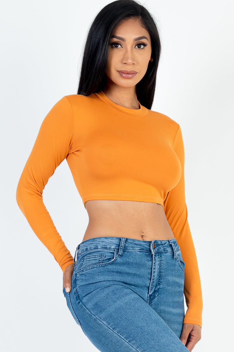 Crew Neck Long Sleeve Cropped Top (CAPELLA) - Capella Apparel