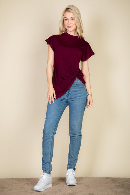 Batwing Sleeve Twist Front Tee - Capella Apparel