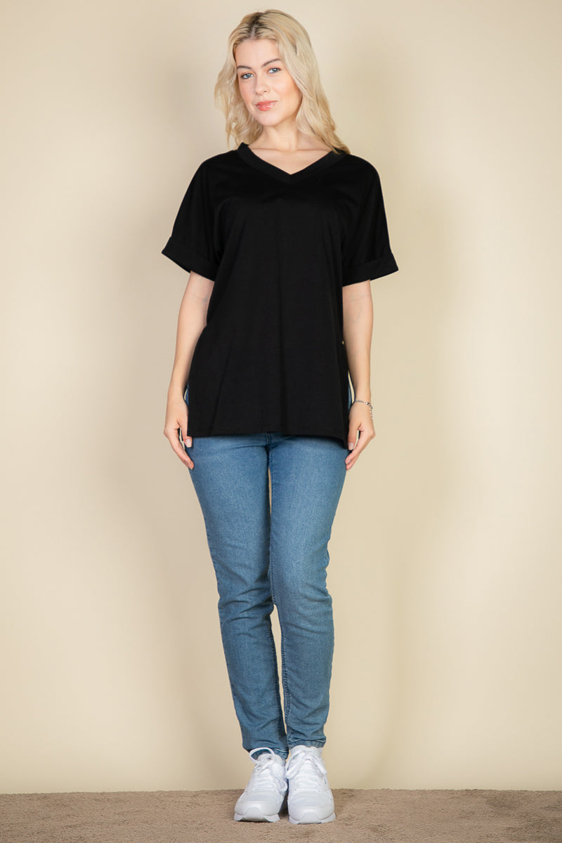 Batwing Sleeve Side Slit Oversized Tee - Capella Apparel