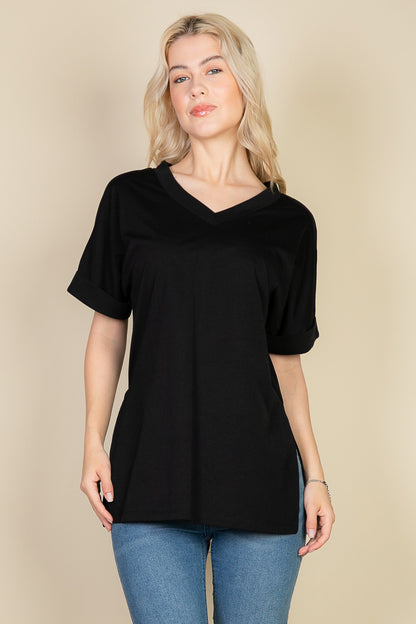 Batwing Sleeve Side Slit Oversized Tee - Capella Apparel