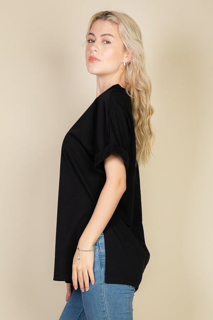 Batwing Sleeve Side Slit Oversized Tee - Capella Apparel