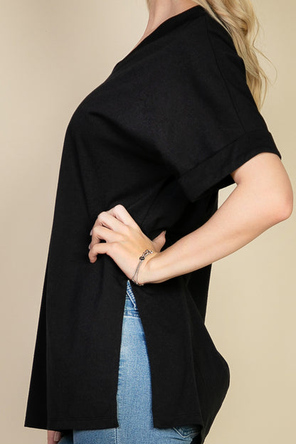 Batwing Sleeve Side Slit Oversized Tee - Capella Apparel