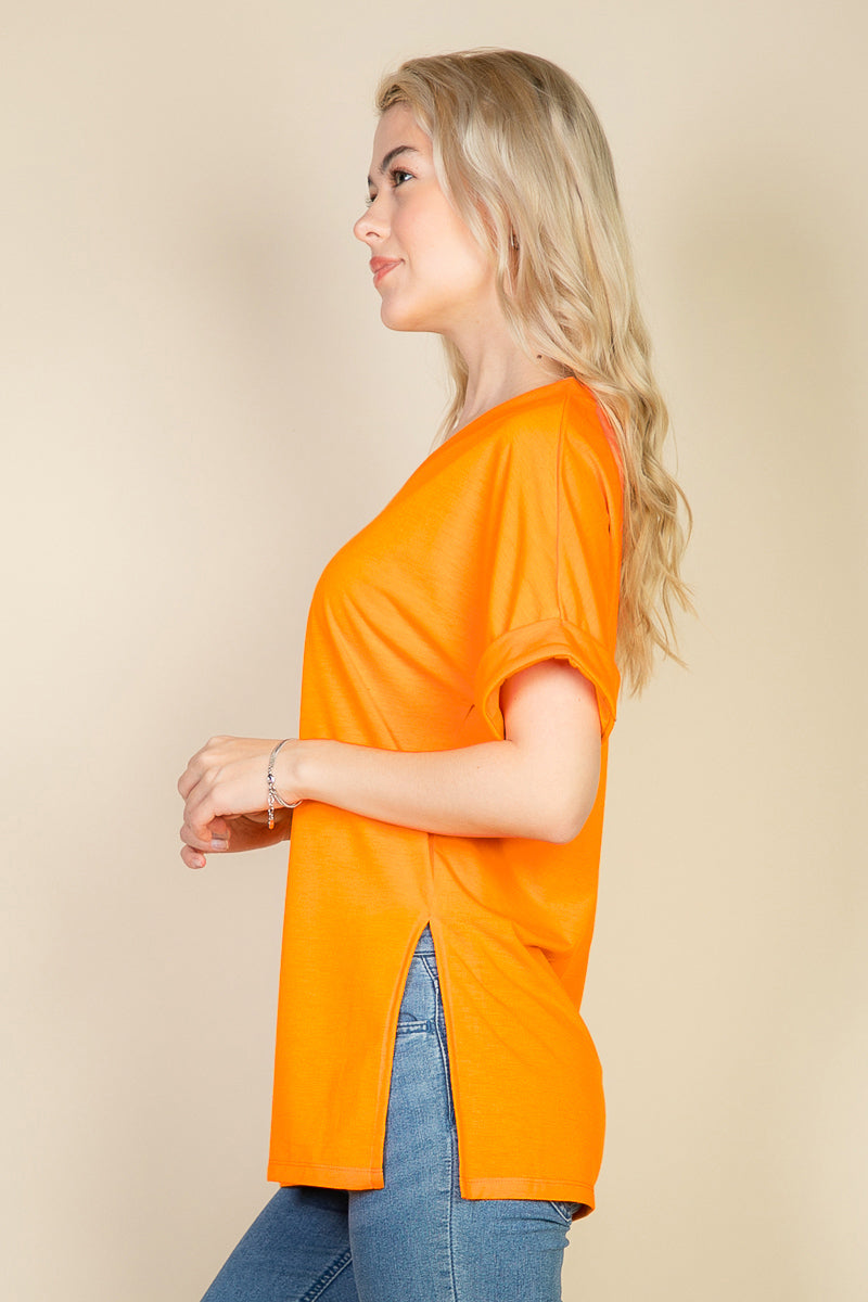 Batwing Sleeve Side Slit Oversized Tee - Capella Apparel