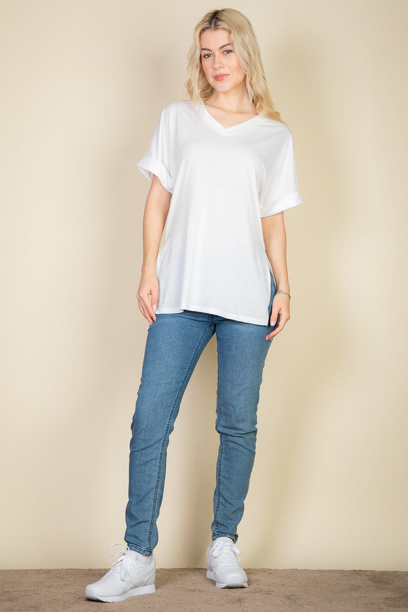 Batwing Sleeve Side Slit Oversized Tee - Capella Apparel