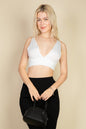 Ribbed Knit Plunge Neck Crop Top (CAPELLA) - Capella Apparel