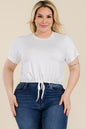 Plus Size Tie Front Drawstring Short Sleeve Crop Top - Capella Apparel