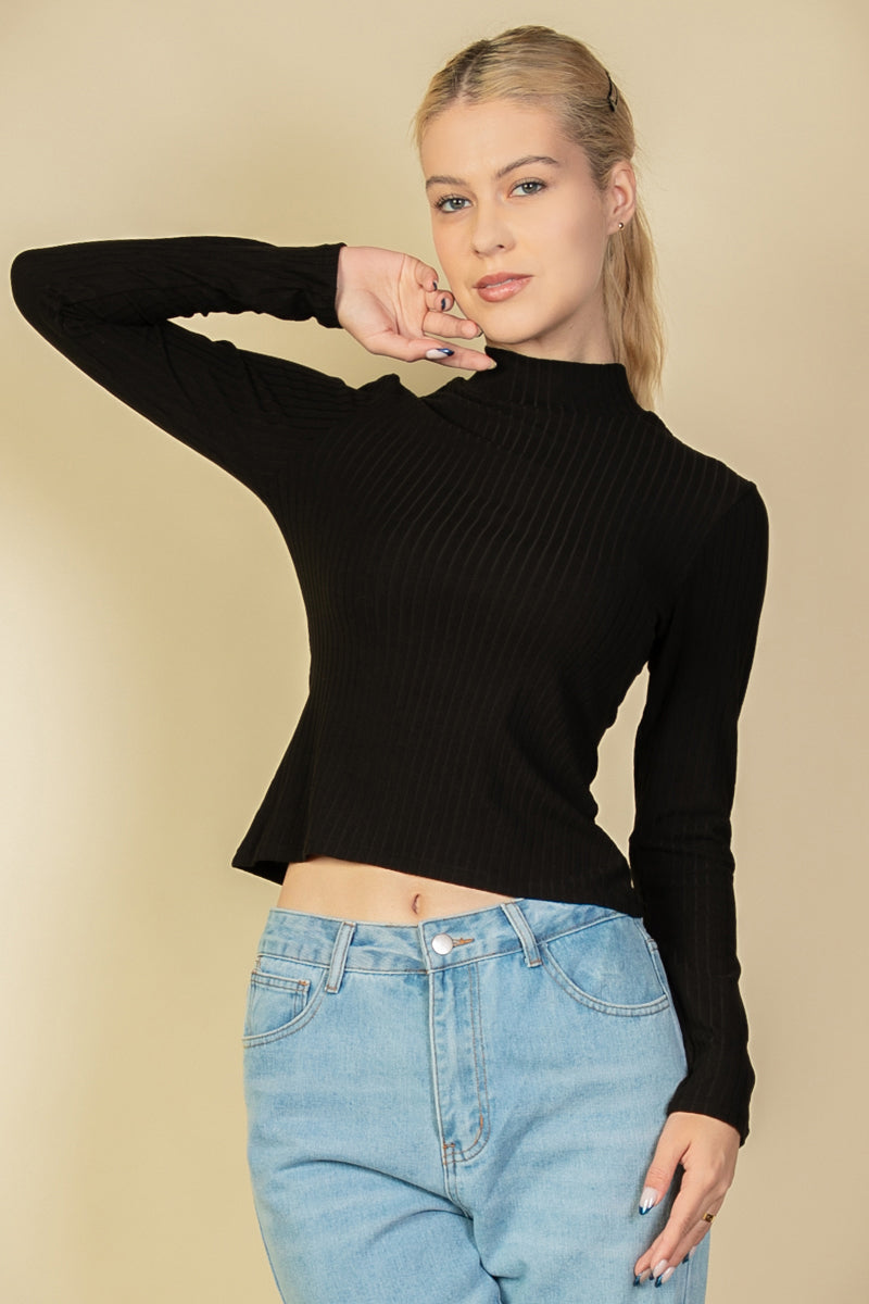 Ribbed Mock Neck Long Sleeve Top (CAPELLA) - Capella Apparel