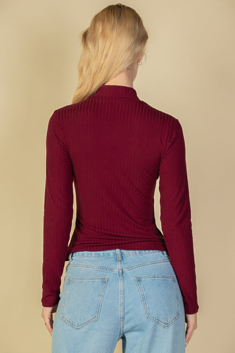 Ribbed Mock Neck Long Sleeve Top (CAPELLA) - Capella Apparel