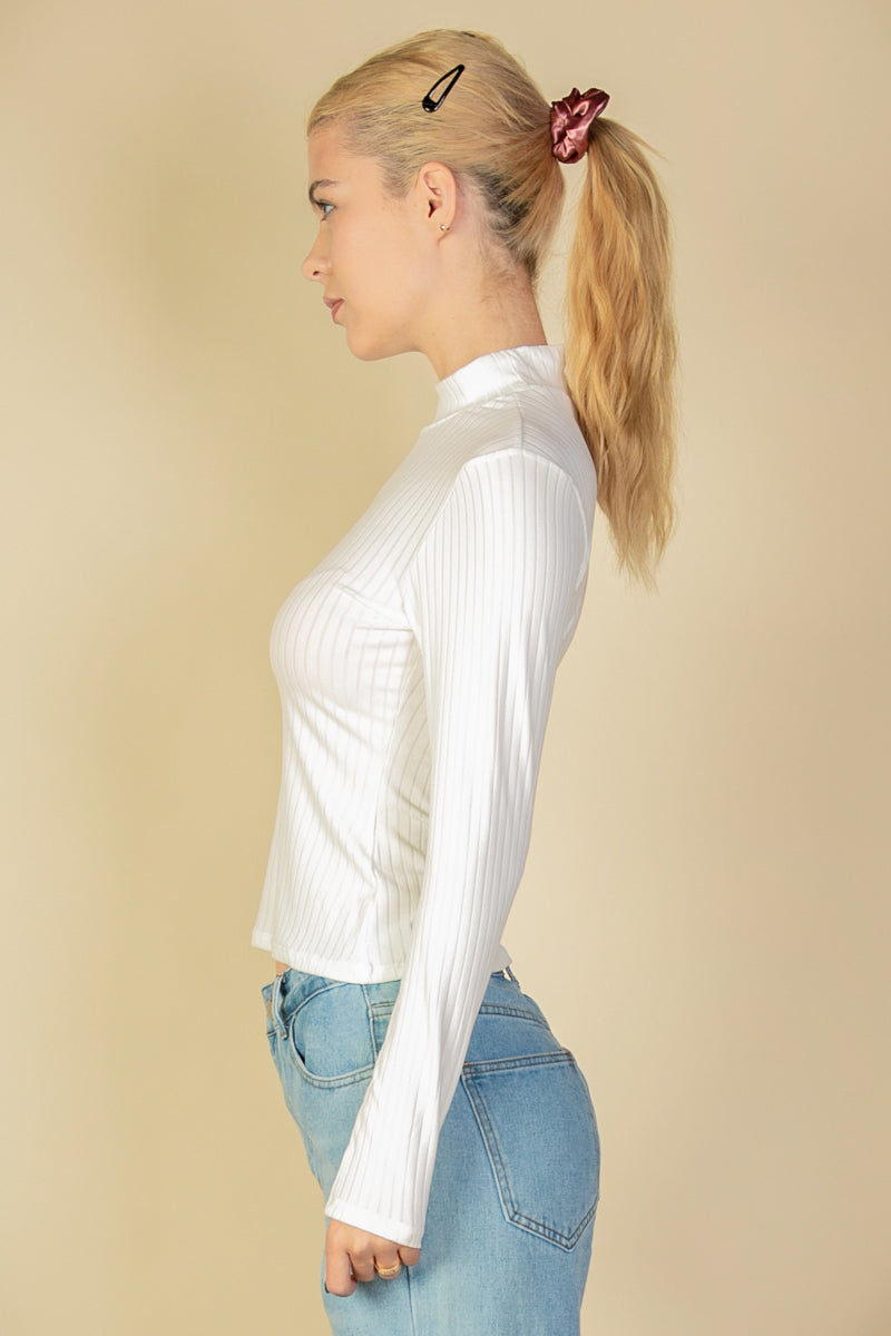 Ribbed Mock Neck Long Sleeve Top (CAPELLA) - Capella Apparel