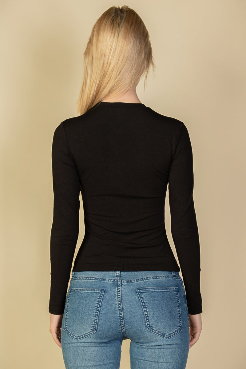 Ribbed Round Neck Long Sleeve Top (CAPELLA) - Capella Apparel