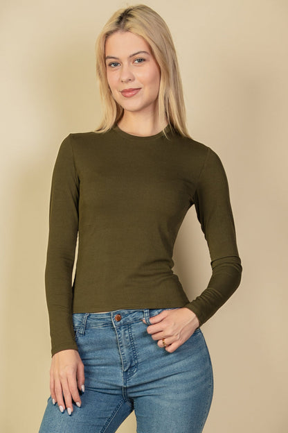 Ribbed Round Neck Long Sleeve Top (CAPELLA) - Capella Apparel