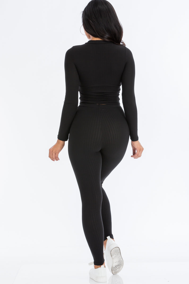 Ribbed Mock Neck Long Sleeve Top & Leggings Set (CAPELLA) - Capella Apparel