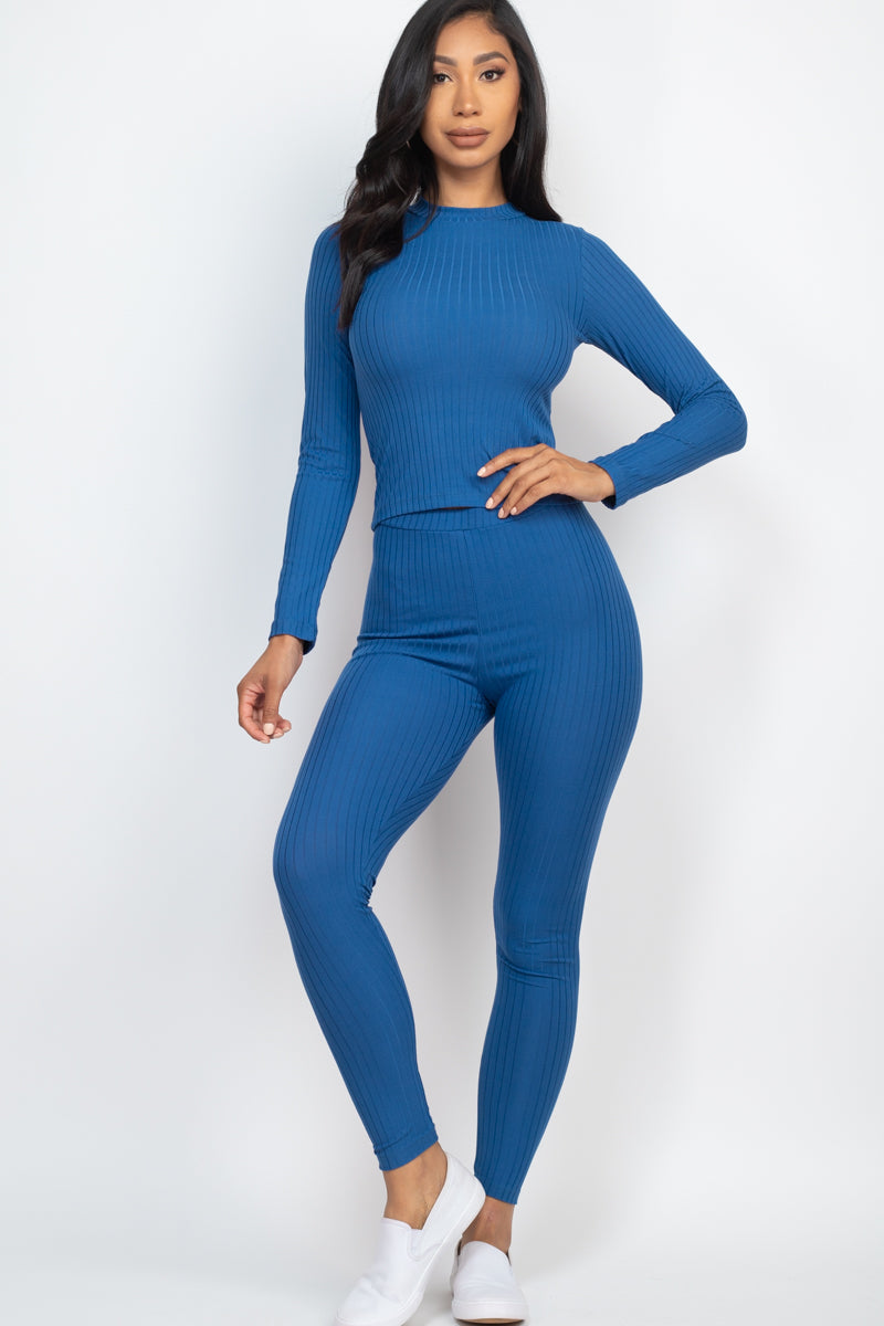 Ribbed Mock Neck Long Sleeve Top & Leggings Set (CAPELLA) - Capella Apparel