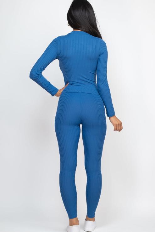 Ribbed Mock Neck Long Sleeve Top & Leggings Set - Capella Apparel Wholesale