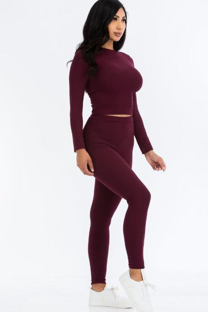 Ribbed Mock Neck Long Sleeve Top & Leggings Set - Capella Apparel Wholesale