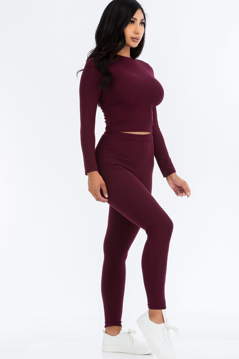 Ribbed Mock Neck Long Sleeve Top & Leggings Set (CAPELLA) - Capella Apparel