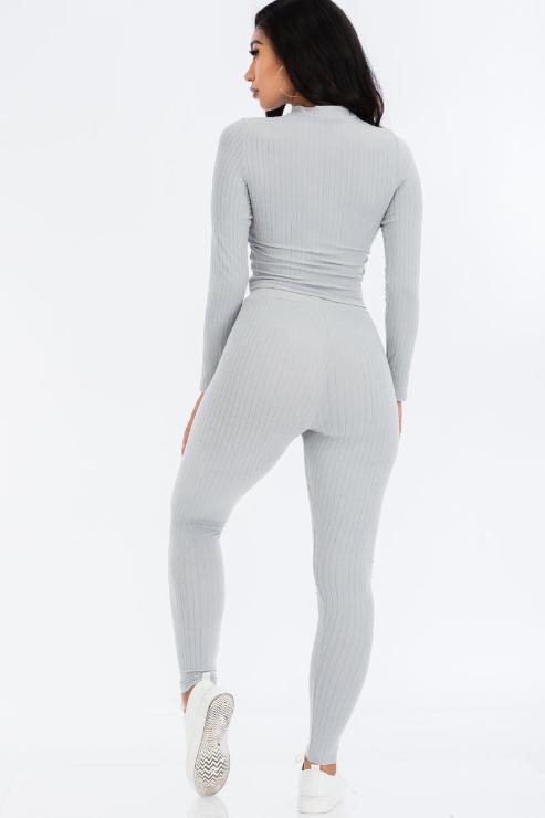 Ribbed Mock Neck Long Sleeve Top & Leggings Set - Capella Apparel Wholesale