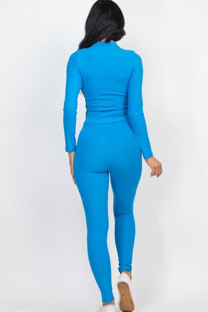 Ribbed Mock Neck Long Sleeve Top & Leggings Set - Capella Apparel Wholesale