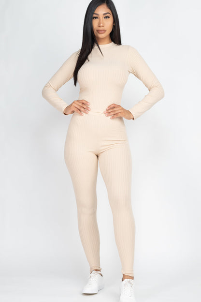 Ribbed Mock Neck Long Sleeve Top & Leggings Set (CAPELLA) - Capella Apparel