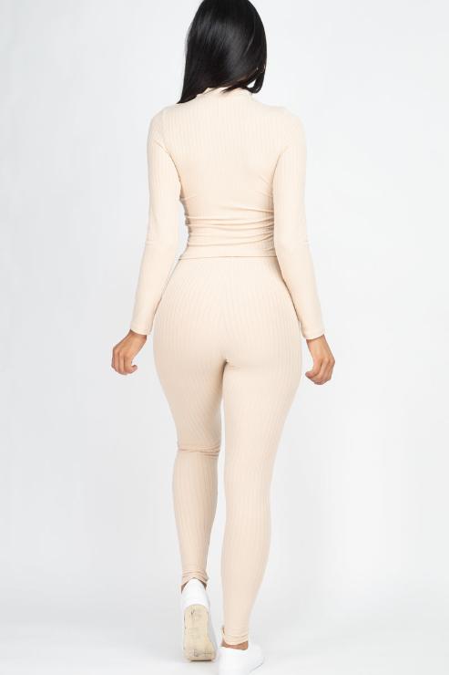 Ribbed Mock Neck Long Sleeve Top & Leggings Set - Capella Apparel Wholesale