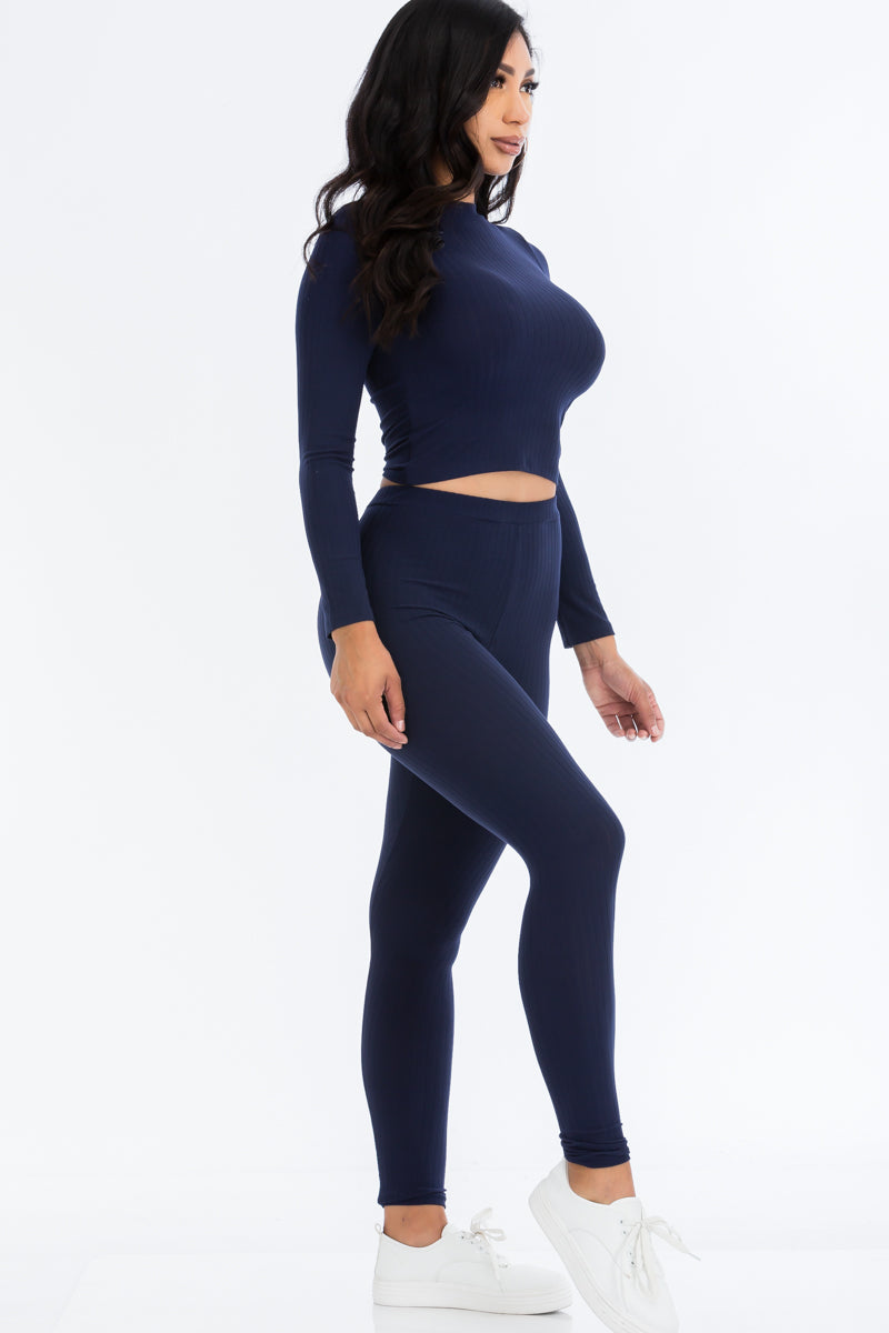 Ribbed Mock Neck Long Sleeve Top & Leggings Set (CAPELLA) - Capella Apparel